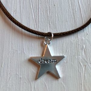 Necklace | Handmade Star “dream” Pendant Necklace. 18” brown vegan leather cord.